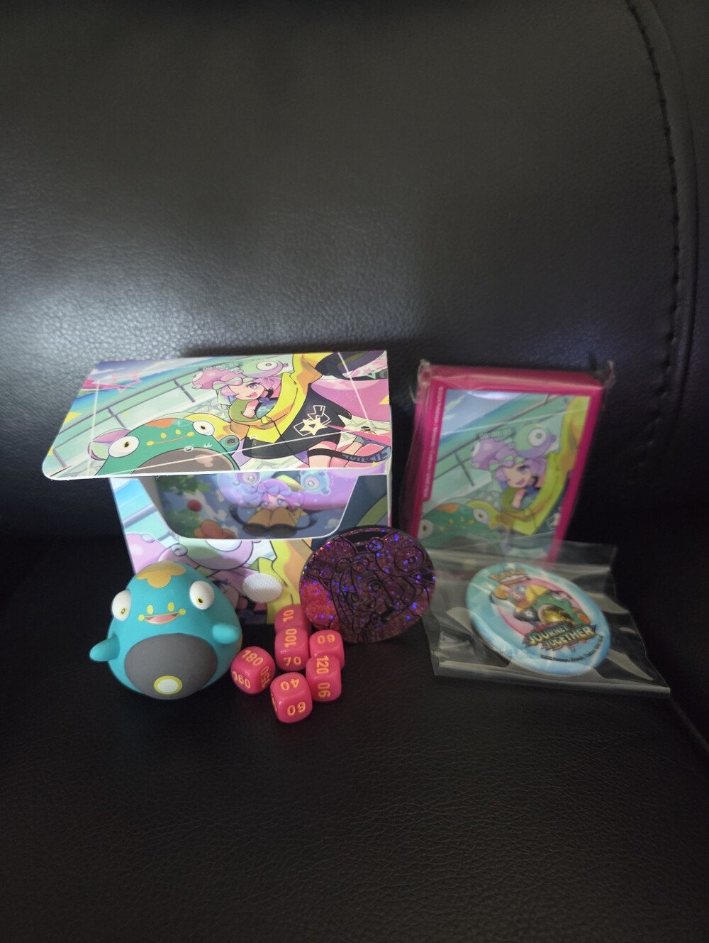 Pokemon Iono Exclusive Deck Box, Dice, Coin, Sleeves, Bellibolt Figurine & Pin